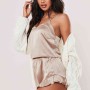 Merry See Beige Satin Top and Shorts Pyjama Set